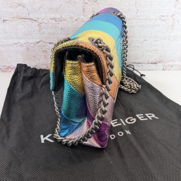 Kurt Geiger London Mini Kensington Metallic Rainbow Striped Crossbody Bag - Picture 6 of 11